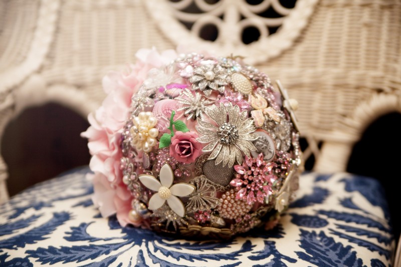 flower wedding broach white pearl ivory teal turquiose hydrangea silk