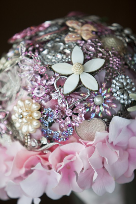 flower wedding broach white pearl ivory teal turquiose hydrangea silk