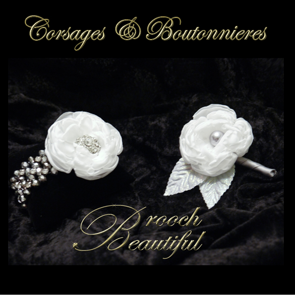 white corsage boutonniere glam bling brooch rhinestone diamond