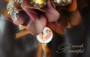 Custom Photo Pendant Brown Orange Brooch Bouquet