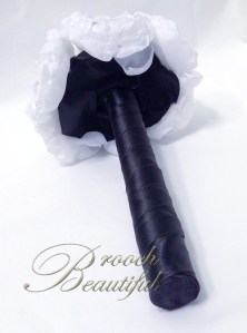 White Fabric Peony Bouquet Handle Black