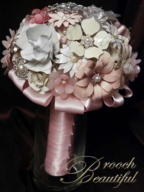 pink ivory white silver enamel broach shabby chic rustic classic antique